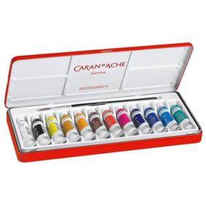 Caran D'Ache Box of 12 Tubes of Paint and Paintbrush